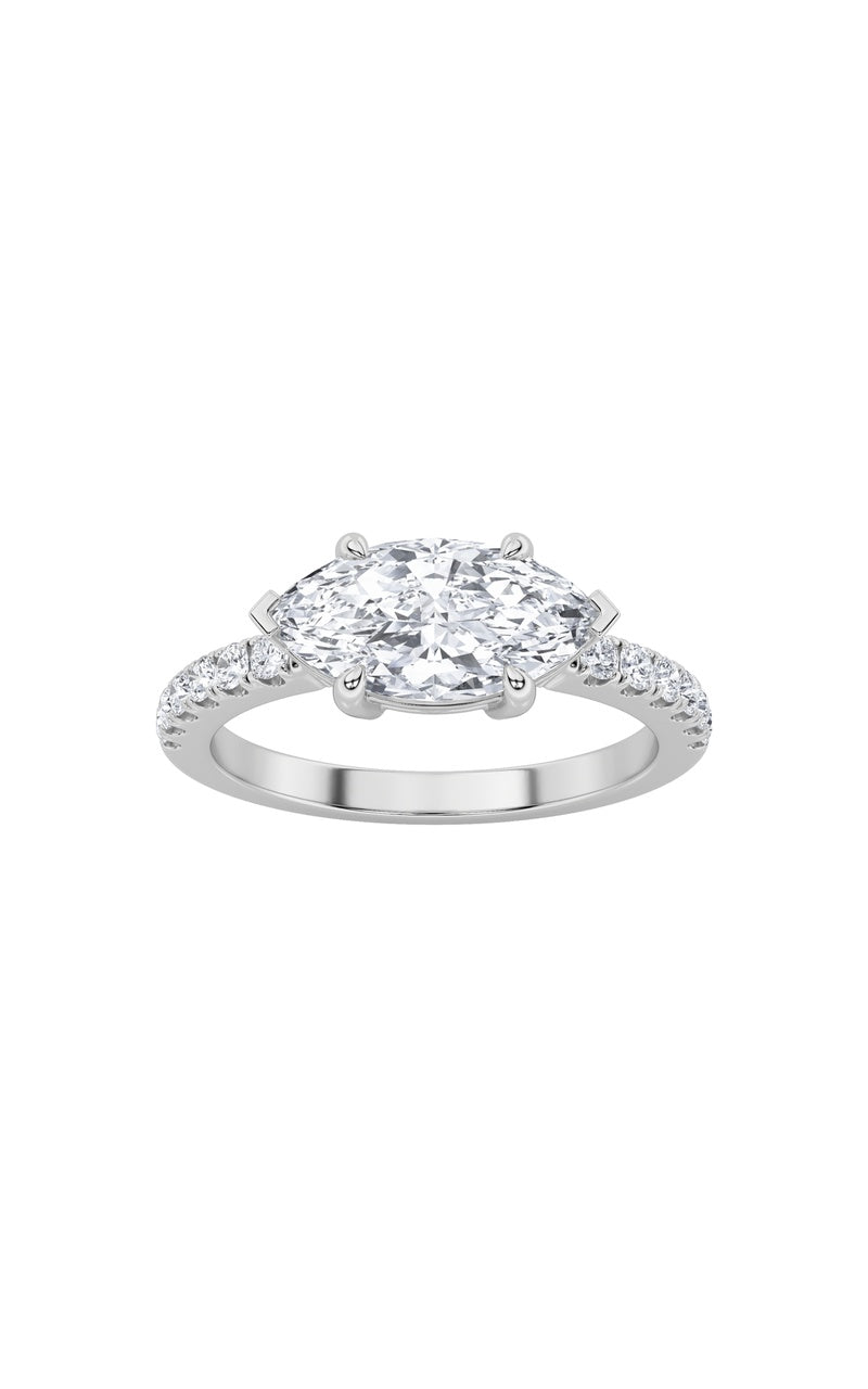 1.5Cttw Elongated Cushion Shaped Lab Grown Diamond (F/VS) East West Accented Ring in 14K Gold