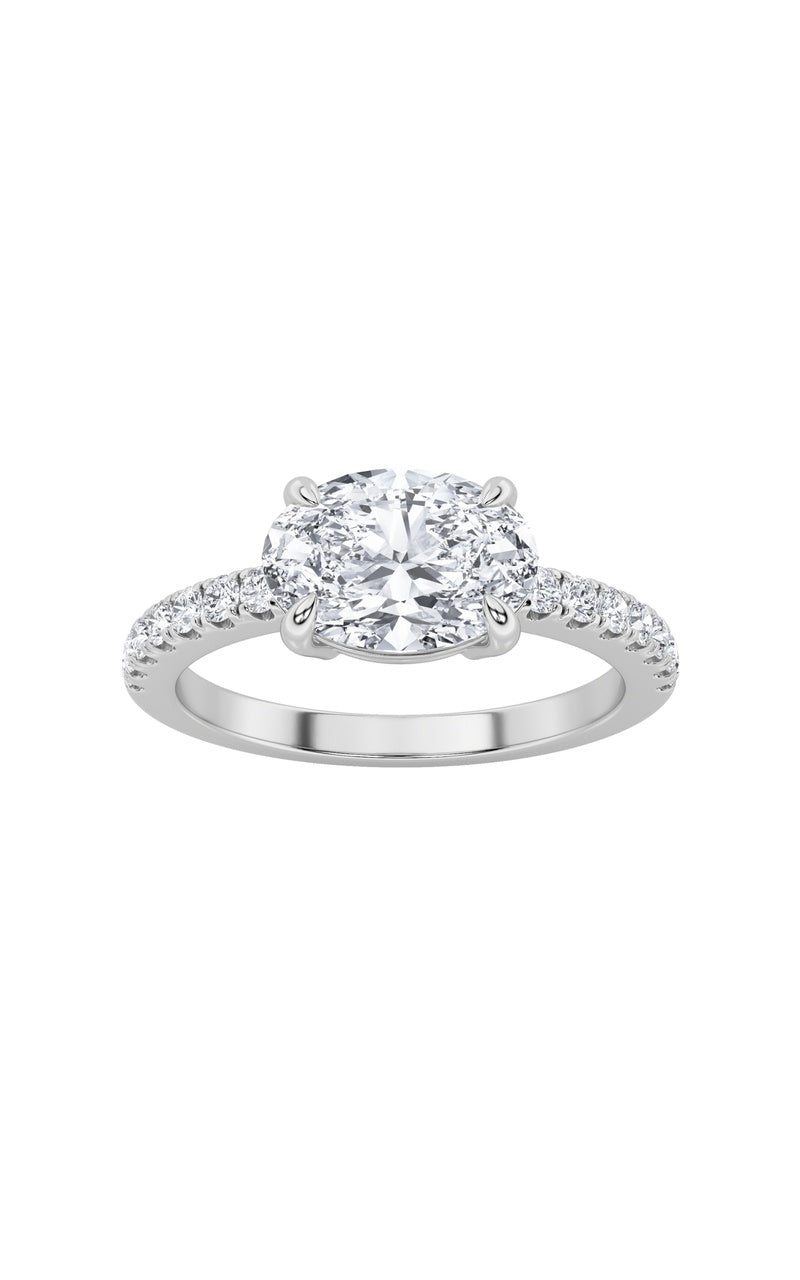 1.5Cttw Elongated Cushion Shaped Lab Grown Diamond (F/VS) East West Accented Ring in 14K Gold