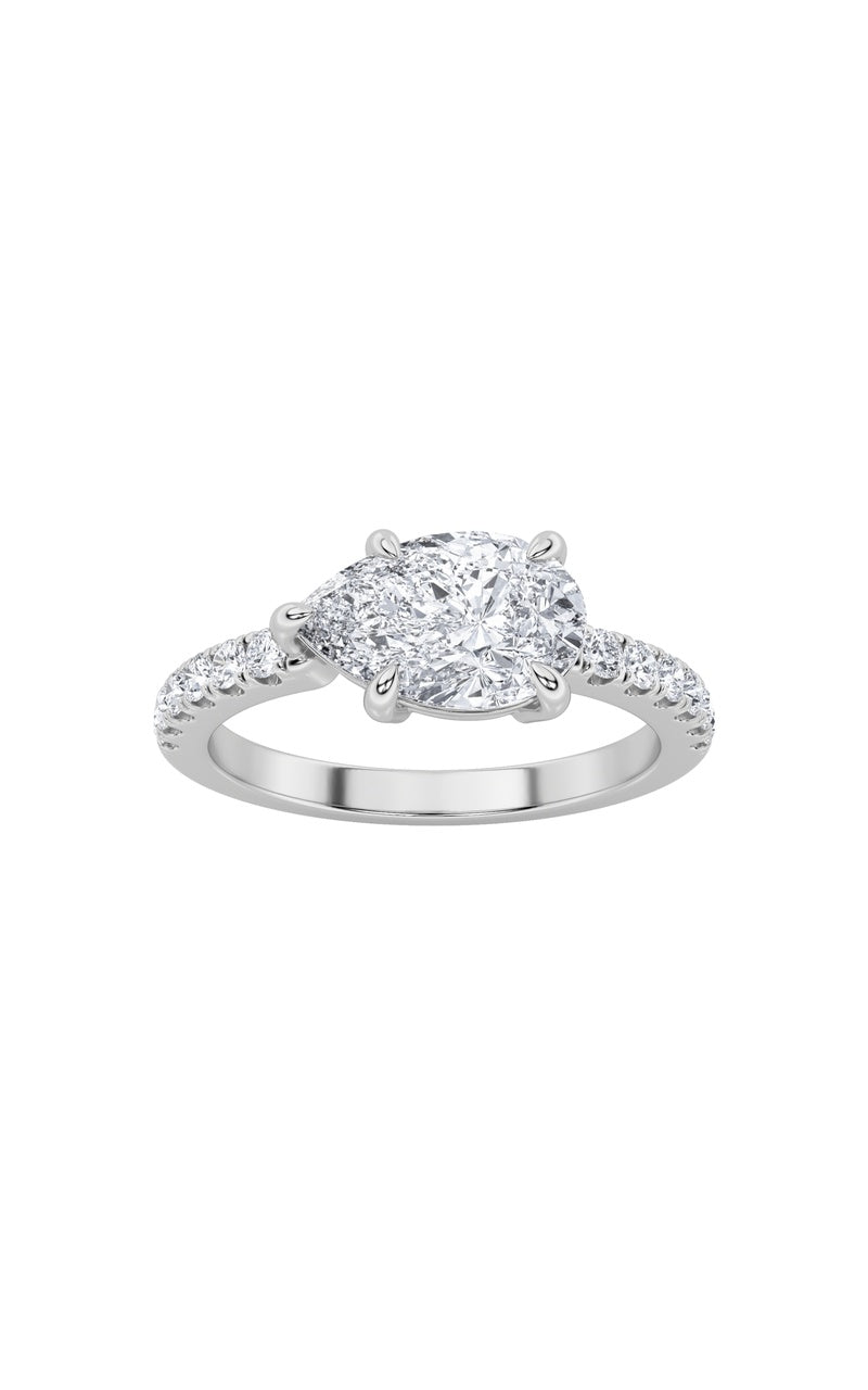 1.5Cttw Elongated Cushion Shaped Lab Grown Diamond (F/VS) East West Accented Ring in 14K Gold
