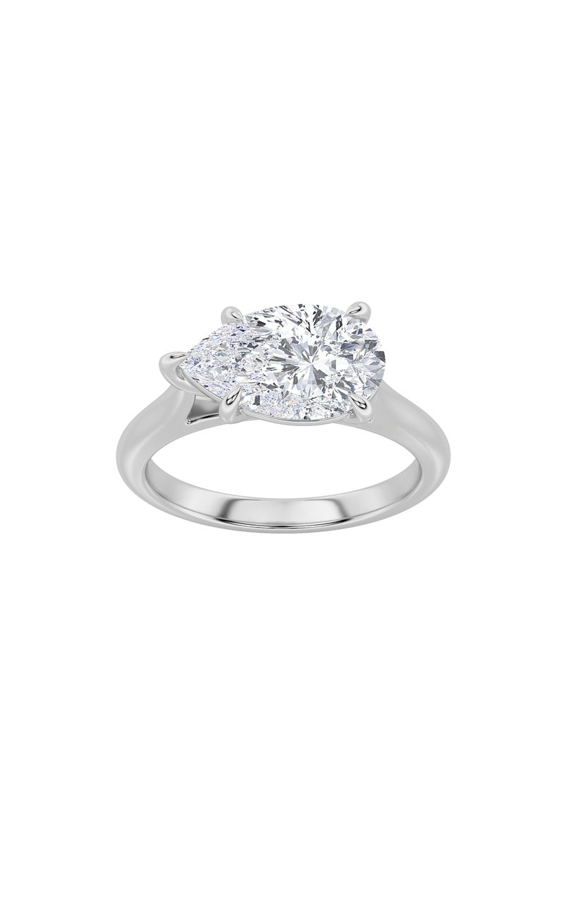 2Cttw Oval Shaped Lab Grown Diamond (F/VS) East West Accented Ring in 14K Gold