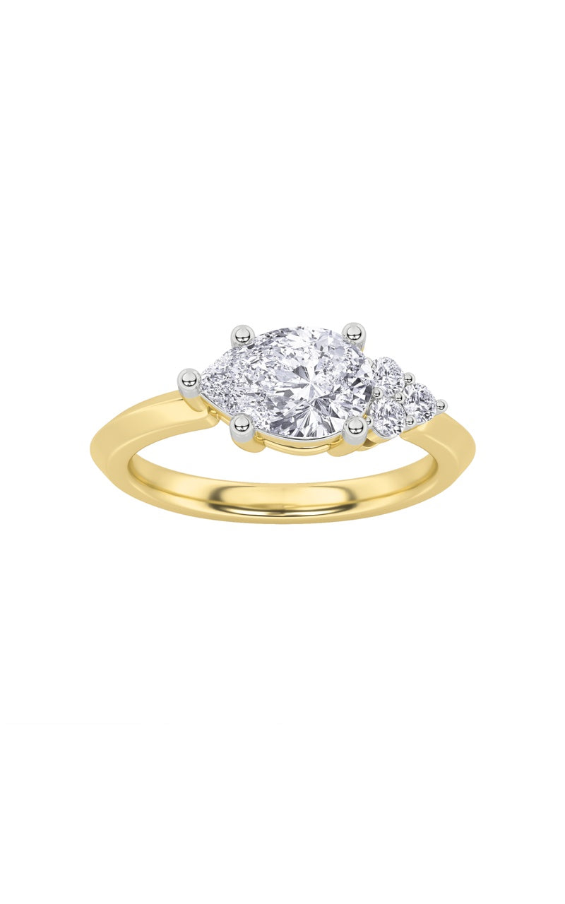 1Cttw Pear Shaped Lab Grown Diamond (F/VS) East West Fashion Ring in 14K Gold