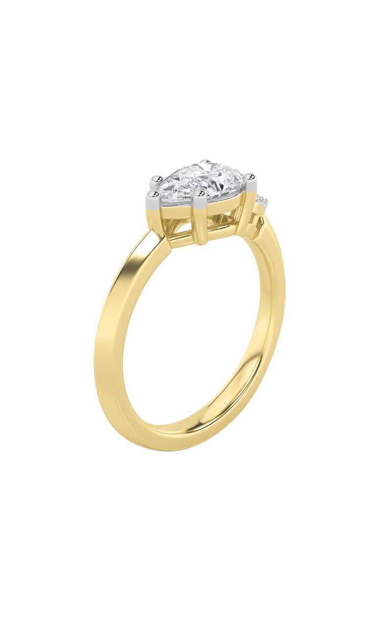 1Cttw Pear Shaped Lab Grown Diamond (F/VS) East West Fashion Ring in 14K Gold