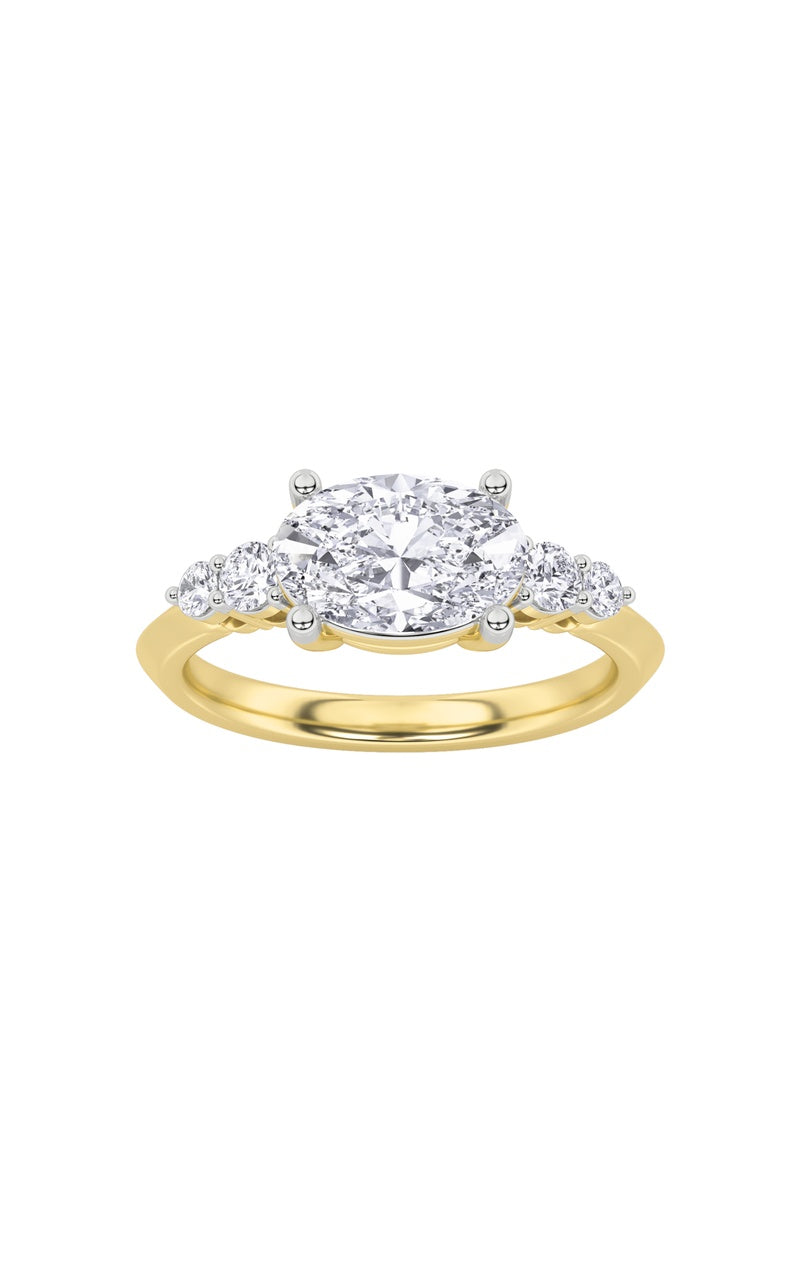 1.5Cttw Oval Shaped Lab Grown Diamond (F/VS) East West Five Stone Ring in 14K Gold