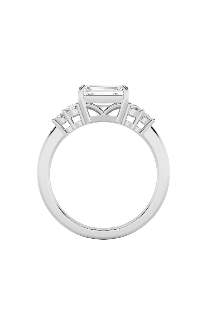 1.5Cttw Emerald Shaped Lab Grown Diamond (F/VS) East West Accented Three Stone Ring in 14K Gold