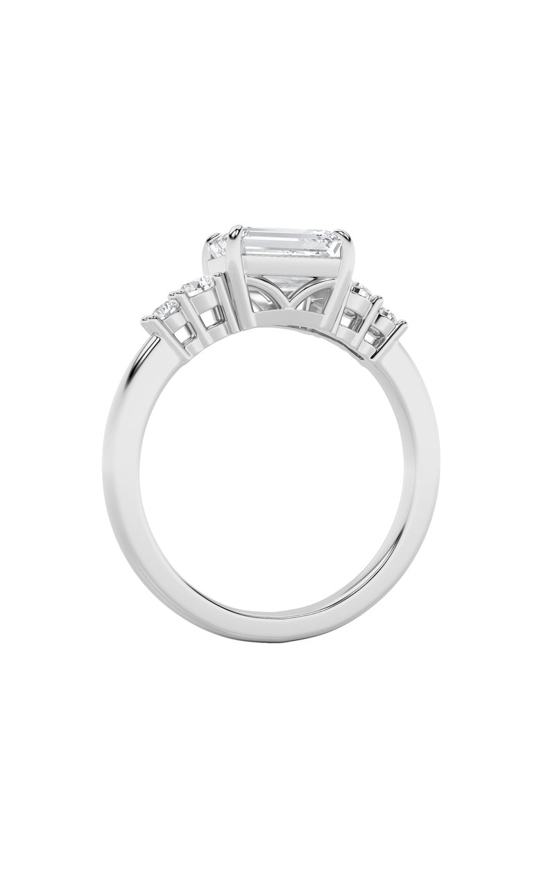 1.5Cttw Emerald Shaped Lab Grown Diamond (F/VS) East West Accented Three Stone Ring in 14K Gold