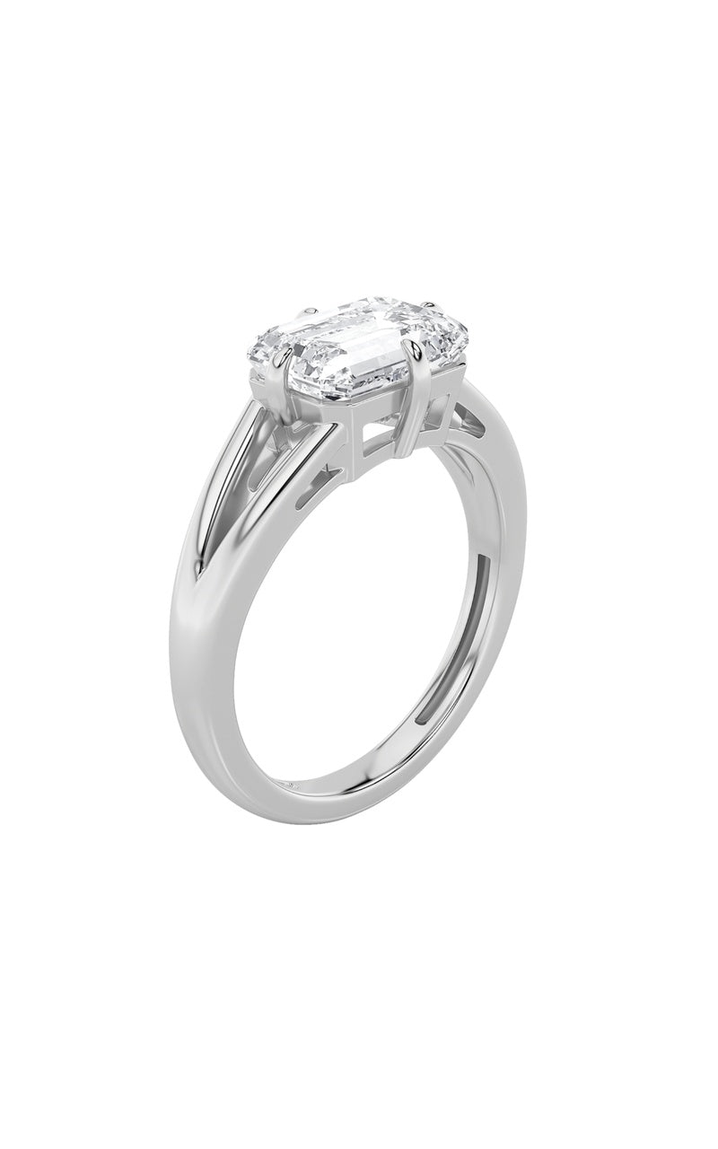 2.5Cttw Emerald Shaped Lab Grown Diamond (F/VS) East West Solitaire Ring in 14K Gold