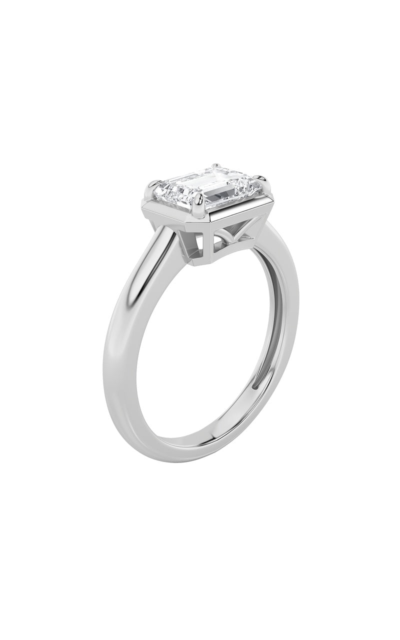 1.5Cttw Emerald Shaped Lab Grown Diamond (F/VS) East West Solitaire Ring in 14K Gold