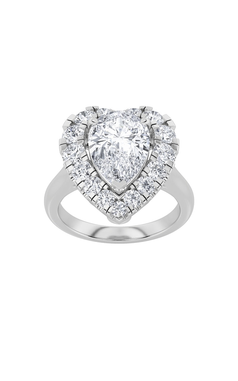 3Cttw Pear Shaped Lab Grown Diamond (F/VS) Heart Shaped Ring in 14K Gold