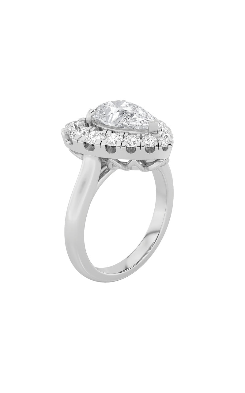 3Cttw Pear Shaped Lab Grown Diamond (F/VS) Heart Shaped Ring in 14K Gold
