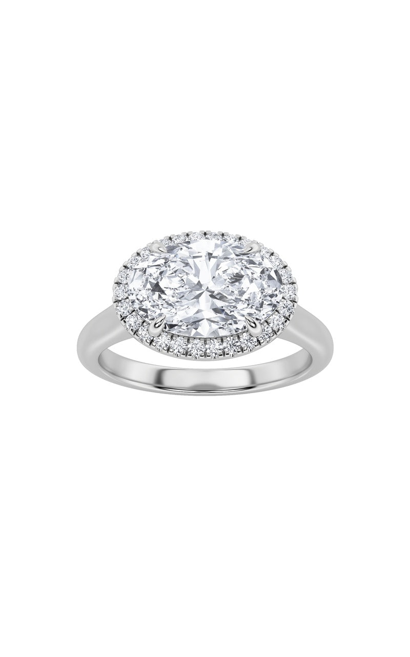 2Cttw Oval Shaped Lab Grown Diamond (F/VS) East West Accented Solitaire Ring in 14K Gold