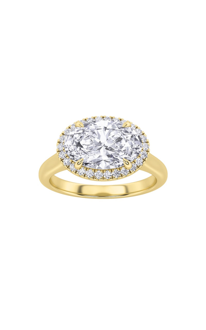 2Cttw Oval Shaped Lab Grown Diamond (F/VS) East West Accented Solitaire Ring in 14K Gold