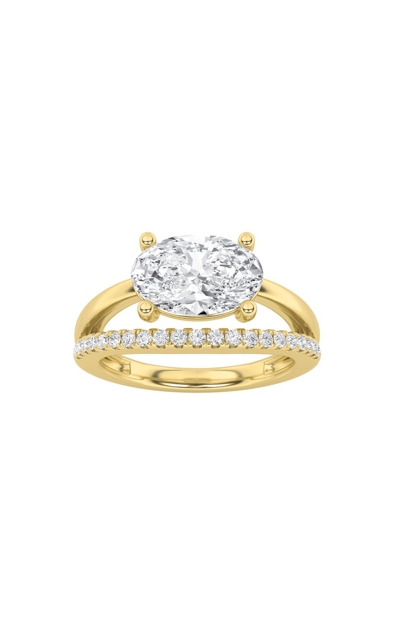 1.5Cttw Emerald Shaped Lab Grown Diamond (F/VS) East West Accented Solitaire Ring in 14K Gold