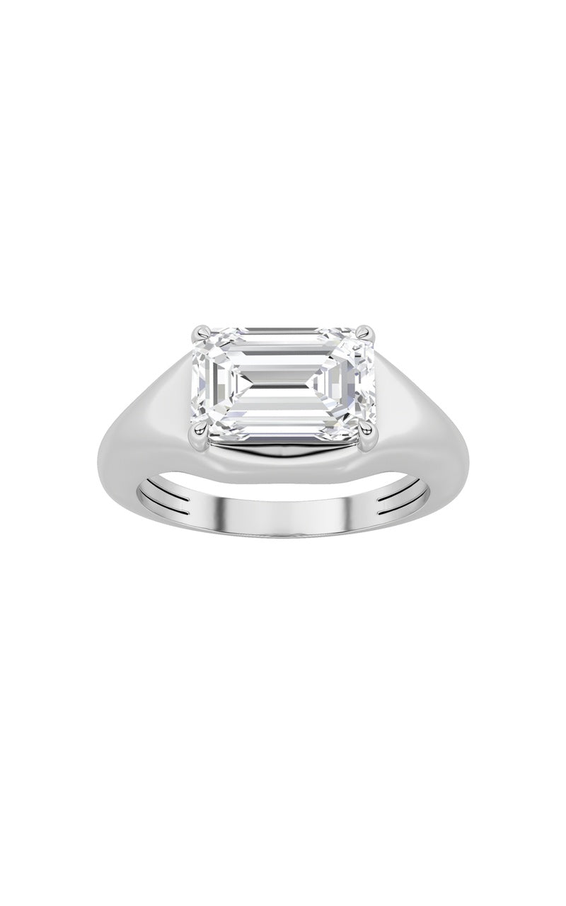 2Cttw Emerald Shaped Lab Grown Diamond (F/VS) East West Solitaire Ring in 14K Gold