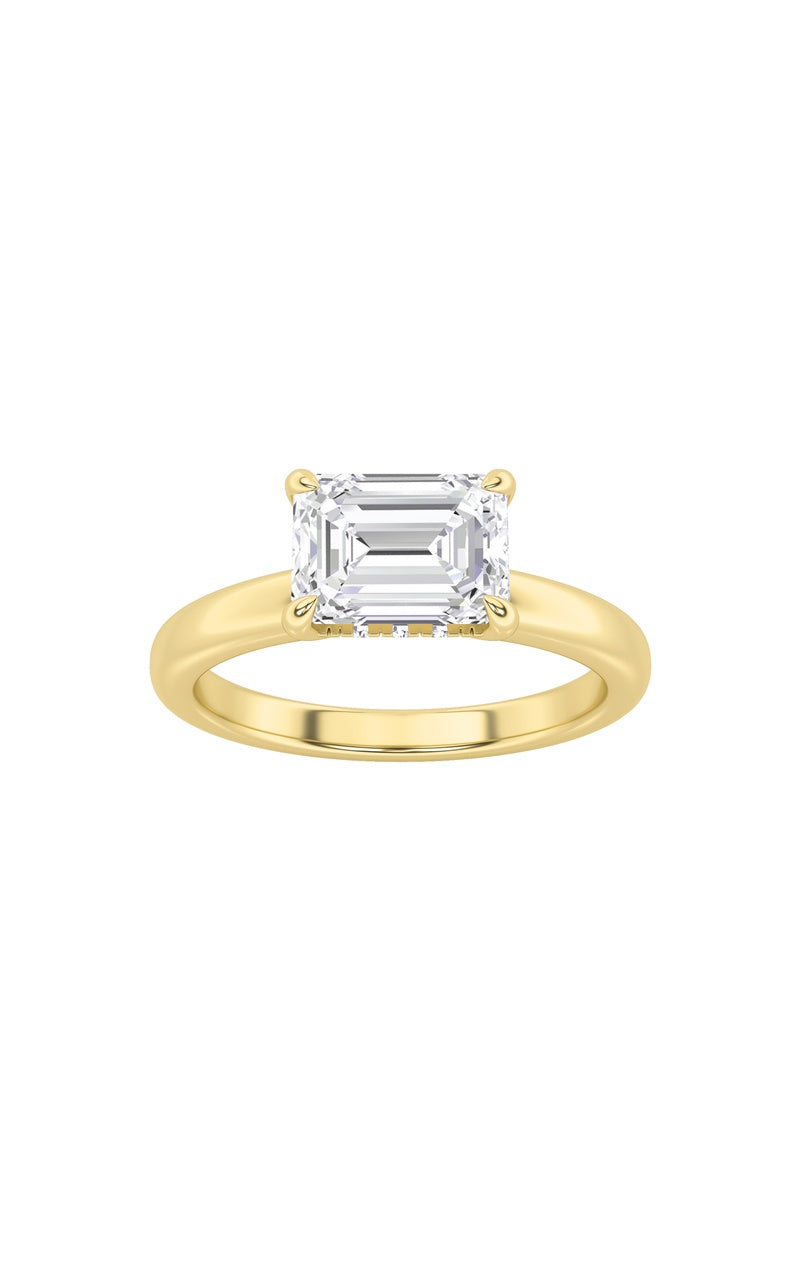 1.5Cttw Emerald Shaped Lab Grown Diamond (F/VS) East West Solitaire Ring in 14K Gold