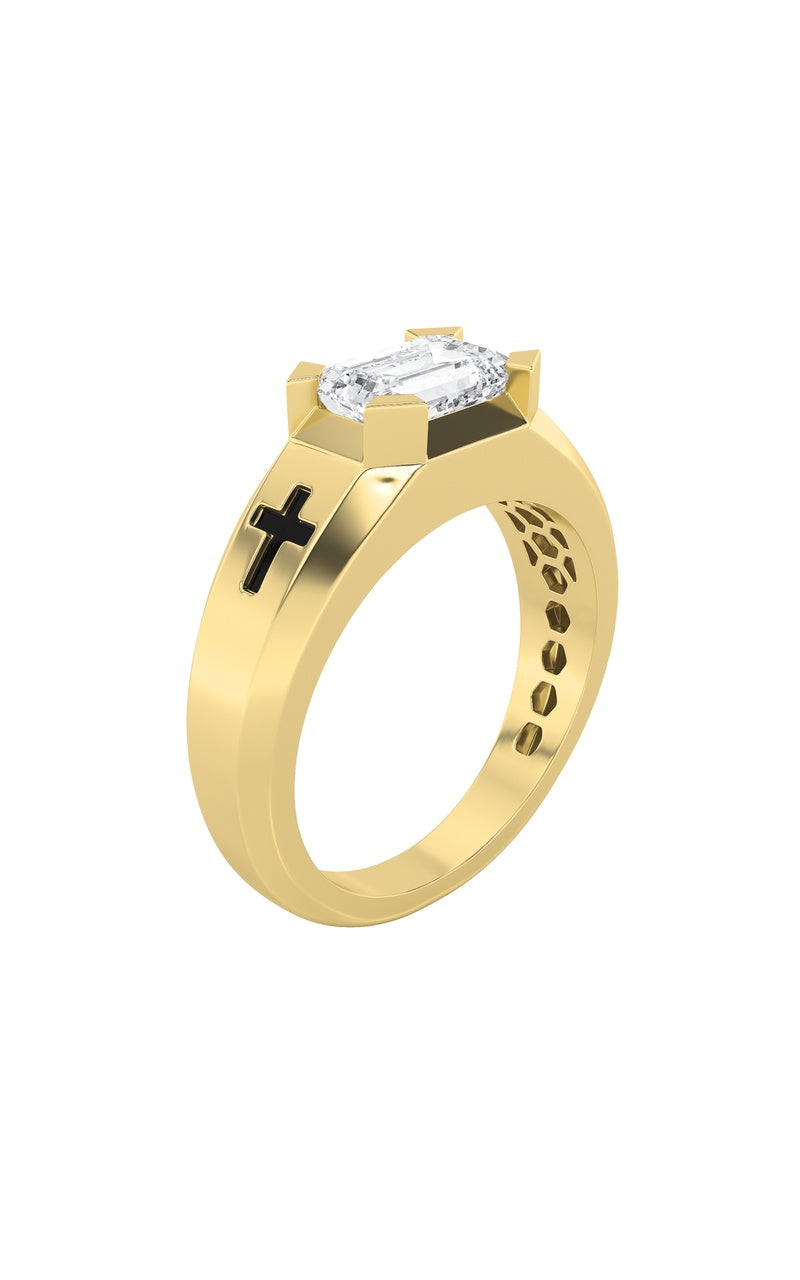 2Cttw Emerald Shaped Lab Grown Diamond (F/VS) Mens Ring in 14K Gold