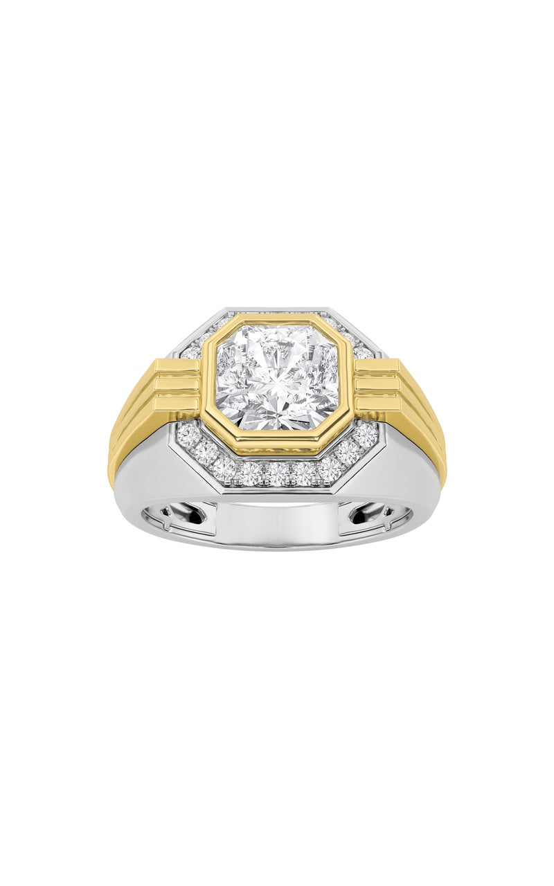 3Cttw Asscher Shaped Lab Grown Diamond (F/VS) Mens Ring in 14K Gold