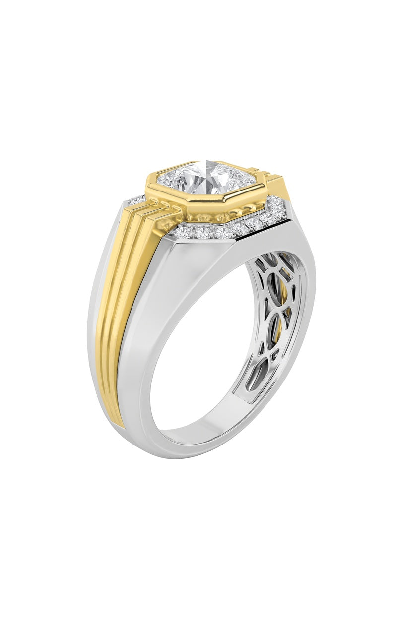 3Cttw Asscher Shaped Lab Grown Diamond (F/VS) Mens Ring in 14K Gold