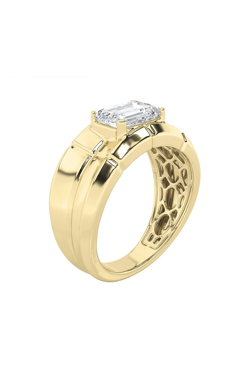 2Cttw Radiant Shaped Lab Grown Diamond (F/VS) Mens Ring in 14K Gold