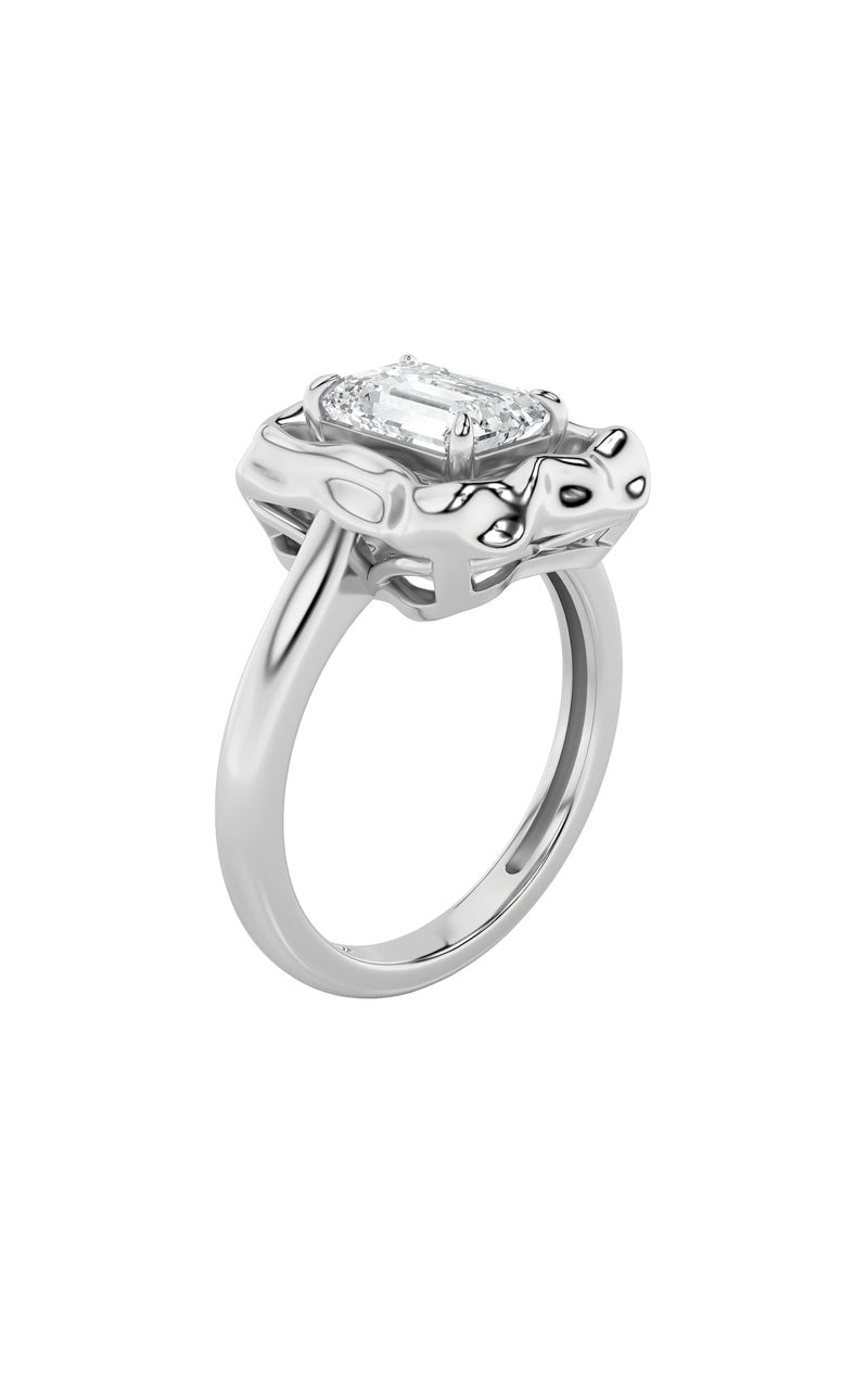 1.5Cttw Emerald Shaped Lab Grown Diamond (F/VS) Organic Design Solitaire Ring in 14K Gold