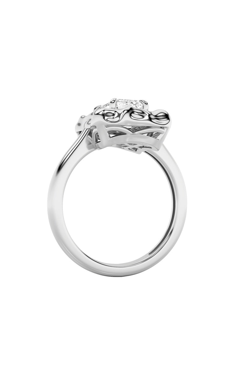 1.5Cttw Emerald Shaped Lab Grown Diamond (F/VS) Organic Design Solitaire Ring in 14K Gold