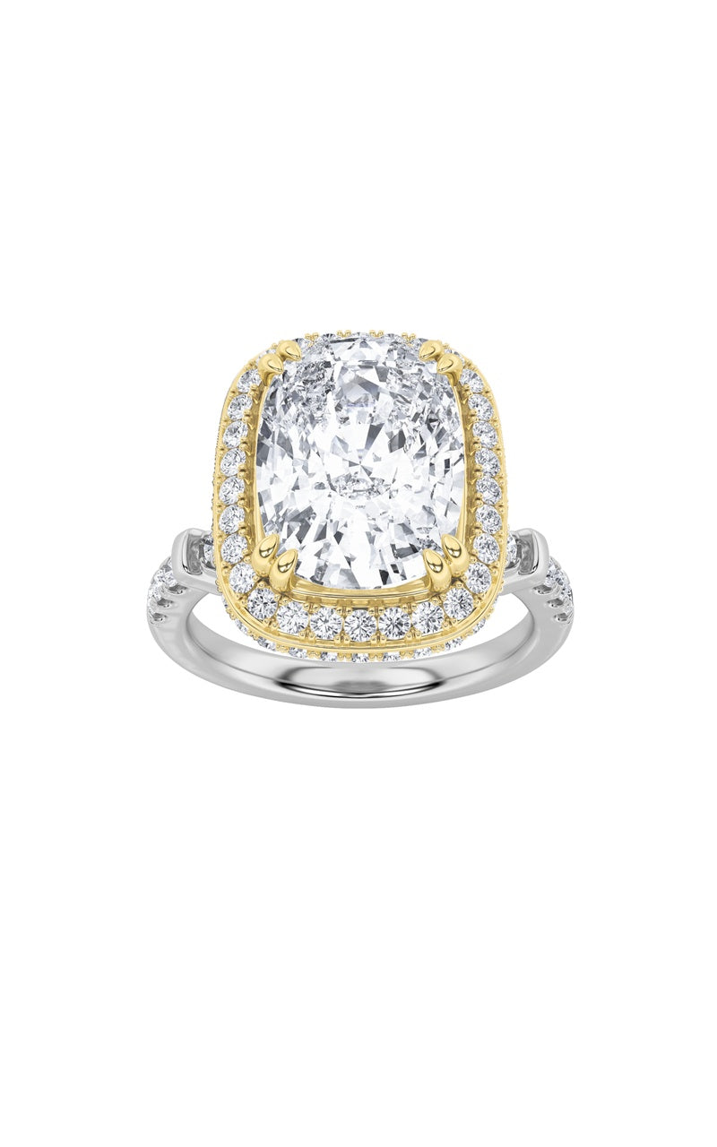 4.5Cttw Elongated Cushion Shaped Lab Grown Diamond (F/VS) Halo Accented Engagement Ring in 14K Gold