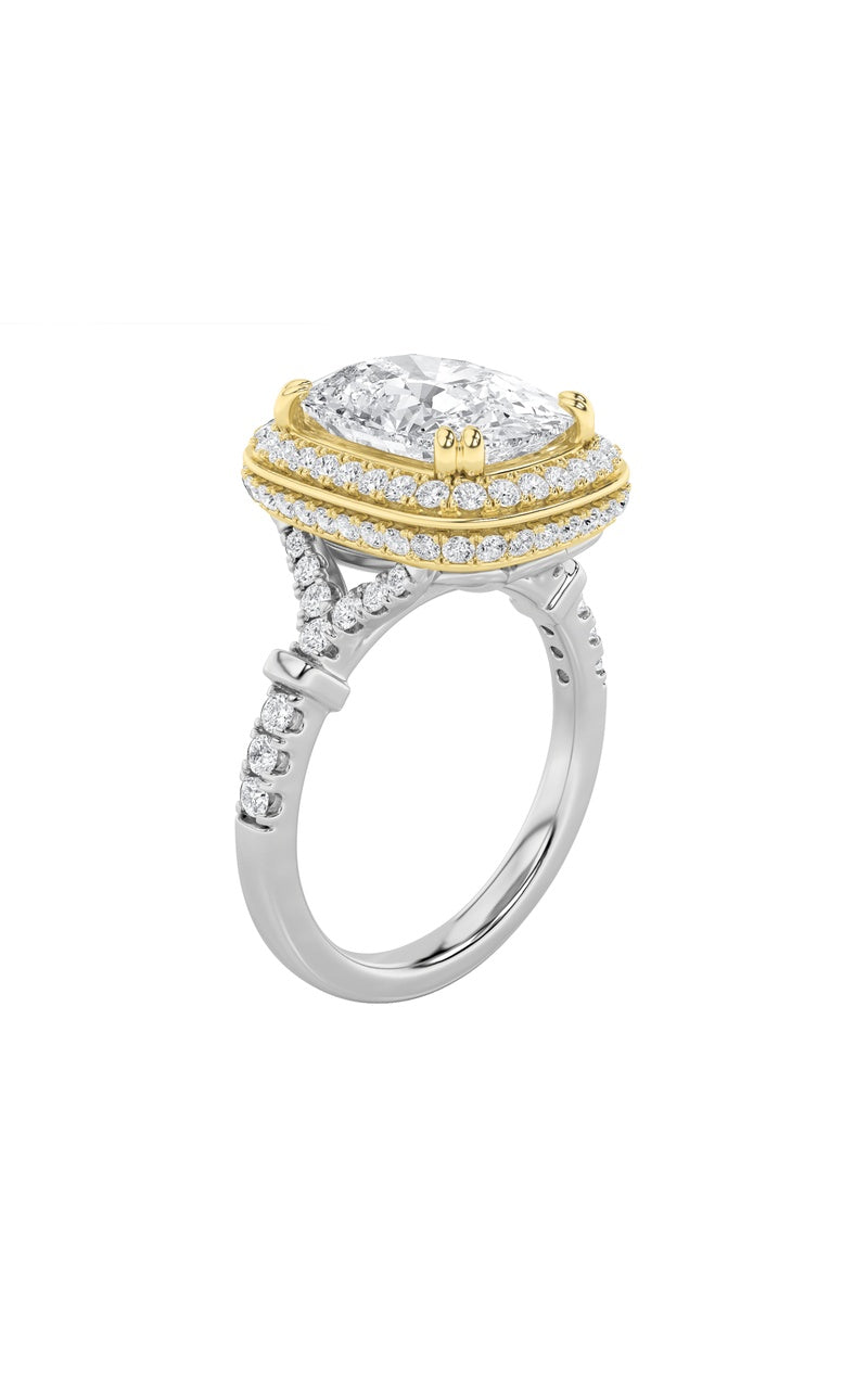4.5Cttw Elongated Cushion Shaped Lab Grown Diamond (F/VS) Halo Accented Engagement Ring in 14K Gold