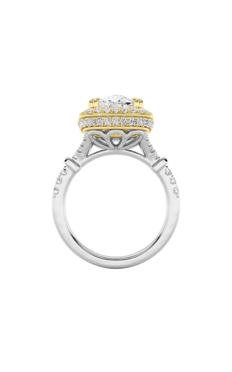 4.5Cttw Elongated Cushion Shaped Lab Grown Diamond (F/VS) Halo Accented Engagement Ring in 14K Gold