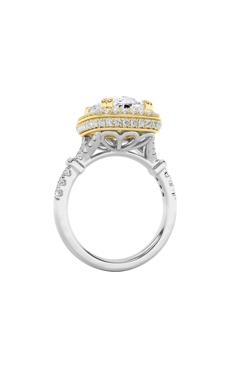 4.5Cttw Elongated Cushion Shaped Lab Grown Diamond (F/VS) Halo Accented Engagement Ring in 14K Gold