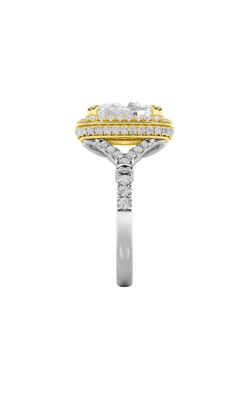 4.5Cttw Elongated Cushion Shaped Lab Grown Diamond (F/VS) Halo Accented Engagement Ring in 14K Gold