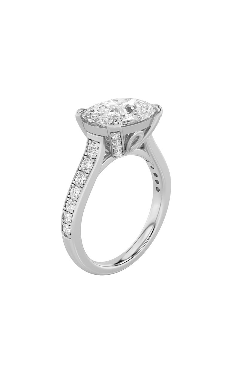 4.5Cttw Elongated Cushion Shaped Lab Grown Diamond (F/VS) Bold Accented East West Set Engagement Ring in 14K Gold