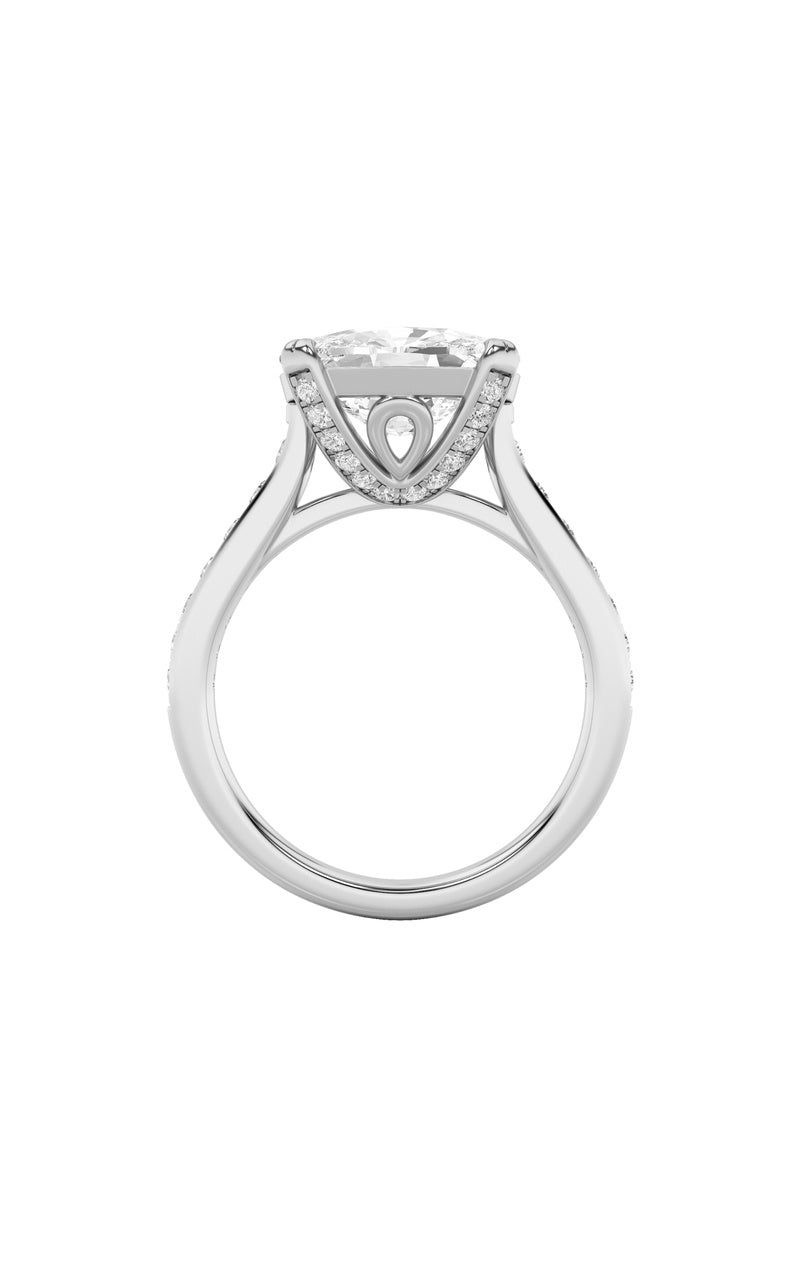 4.5Cttw Elongated Cushion Shaped Lab Grown Diamond (F/VS) Bold Accented East West Set Engagement Ring in 14K Gold