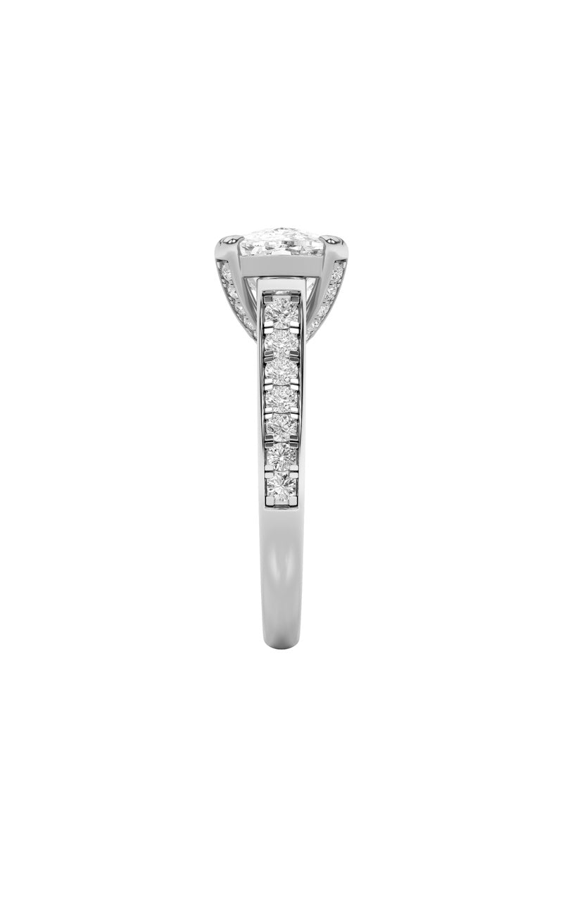 4.5Cttw Elongated Cushion Shaped Lab Grown Diamond (F/VS) Bold Accented East West Set Engagement Ring in 14K Gold