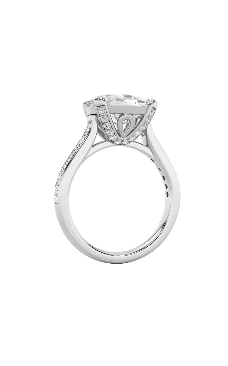 4.5Cttw Elongated Cushion Shaped Lab Grown Diamond (F/VS) Bold Accented East West Set Engagement Ring in 14K Gold