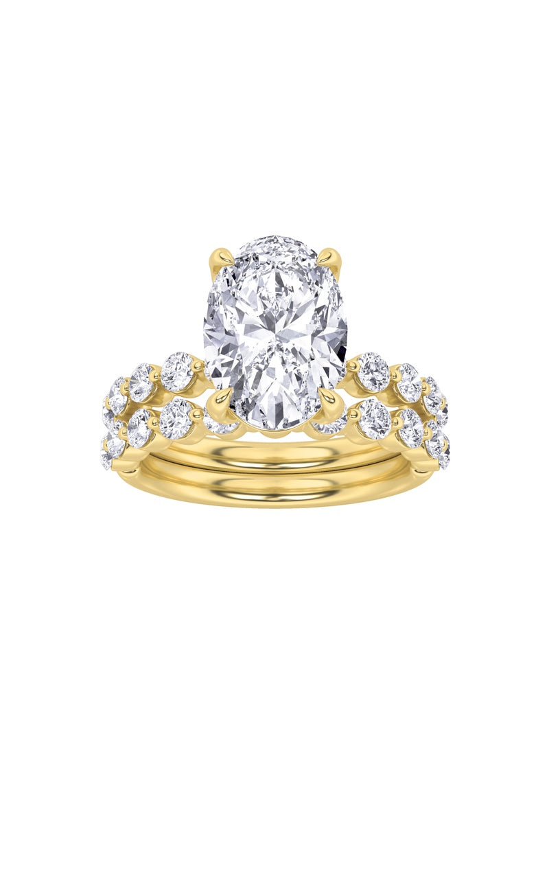 3.75Cttw Oval Shaped Lab Grown Diamond (F/VS) Accented Double Halo Set of Band and  Ring in 14K Gold