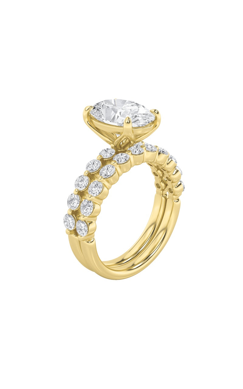 3.75Cttw Oval Shaped Lab Grown Diamond (F/VS) Accented Double Halo Set of Band and  Ring in 14K Gold