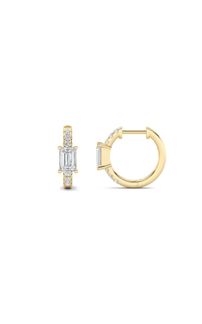 1.5Cttw Marquise Shaped Lab Grown Diamond (F/VS) Solitare Accent Huggie Earrings in 14K  Yellow Gold