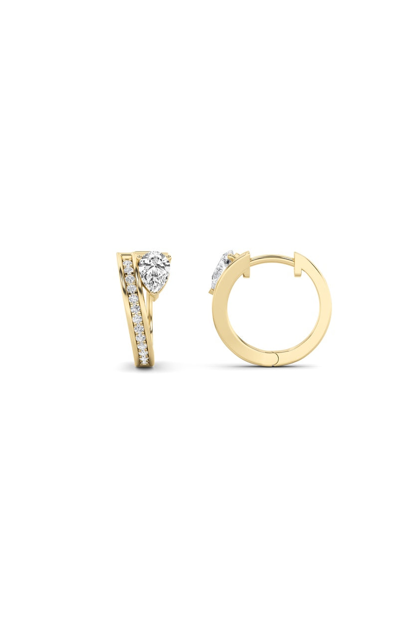 1.25Cttw Pear Shaped Lab Grown Diamond (F/VS) Accented Huggie Earrings in 14K Yellow Gold