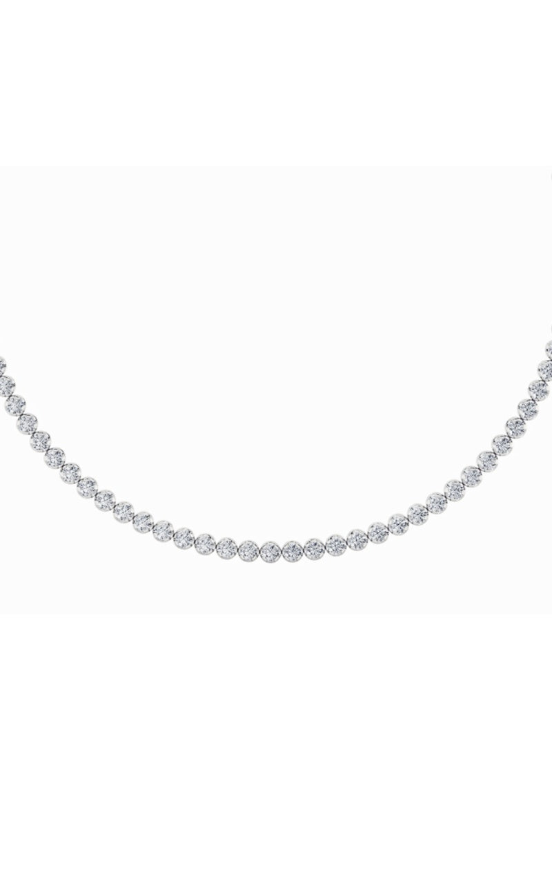 15Cttw Round Shaped Lab Grown Diamond (F/VS) Bezel Set Tennis Necklace in 14K White Gold