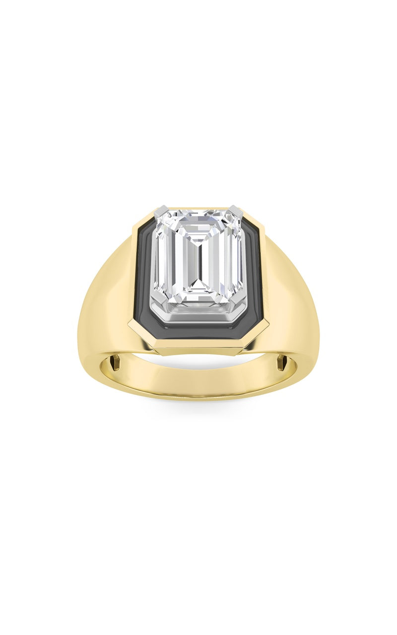 3Cttw Emerald Shaped Lab Grown Diamond (F/VS) Mens Ring in 14K White Gold