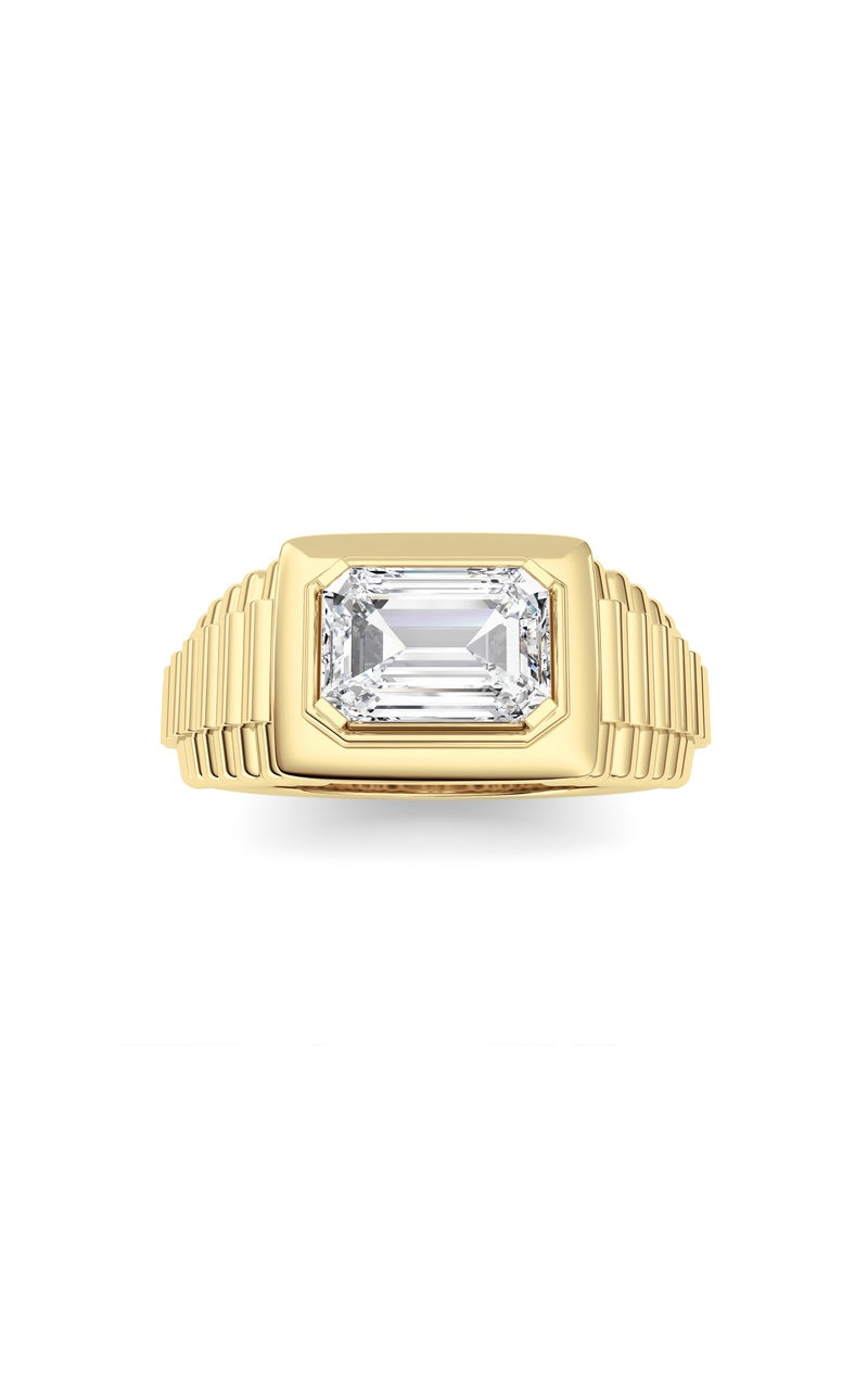 2.5Cttw Emerald Shaped Lab Grown Diamond (F/VS) Mens Ring in 14K Yellow Gold