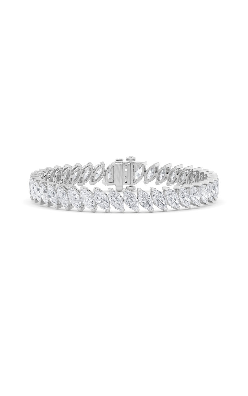 16.5Cttw Marquise Shaped Lab Grown Diamond (F/VS) Angled Line Bracelet in 14K Gold