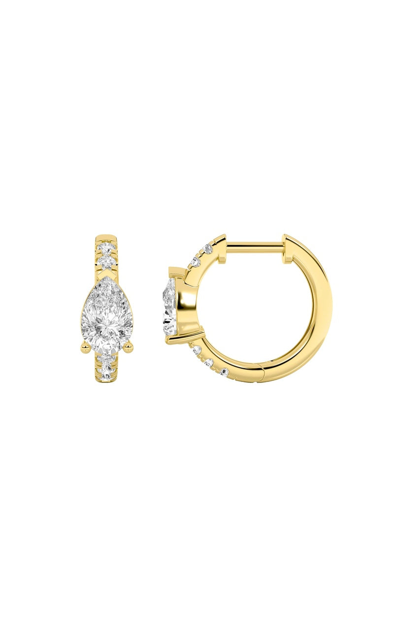 1.5Cttw Marquise Shaped Lab Grown Diamond (F/VS) Solitare Accent Huggie Earrings in 14K  Yellow Gold