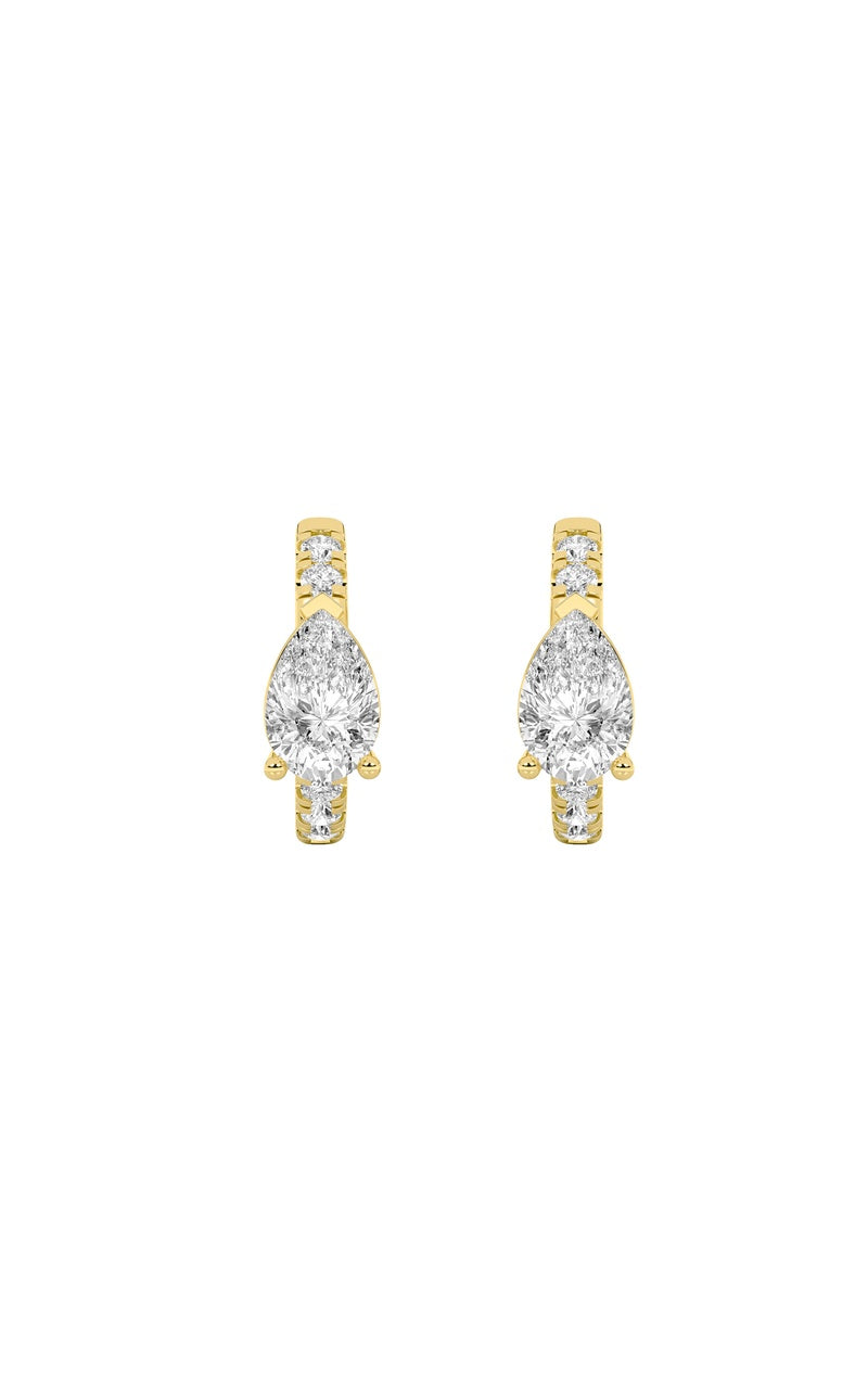1.5Cttw Pear Shaped Lab Grown Diamond (F/VS) Solitare Accent Huggie Earrings in 14K Gold
