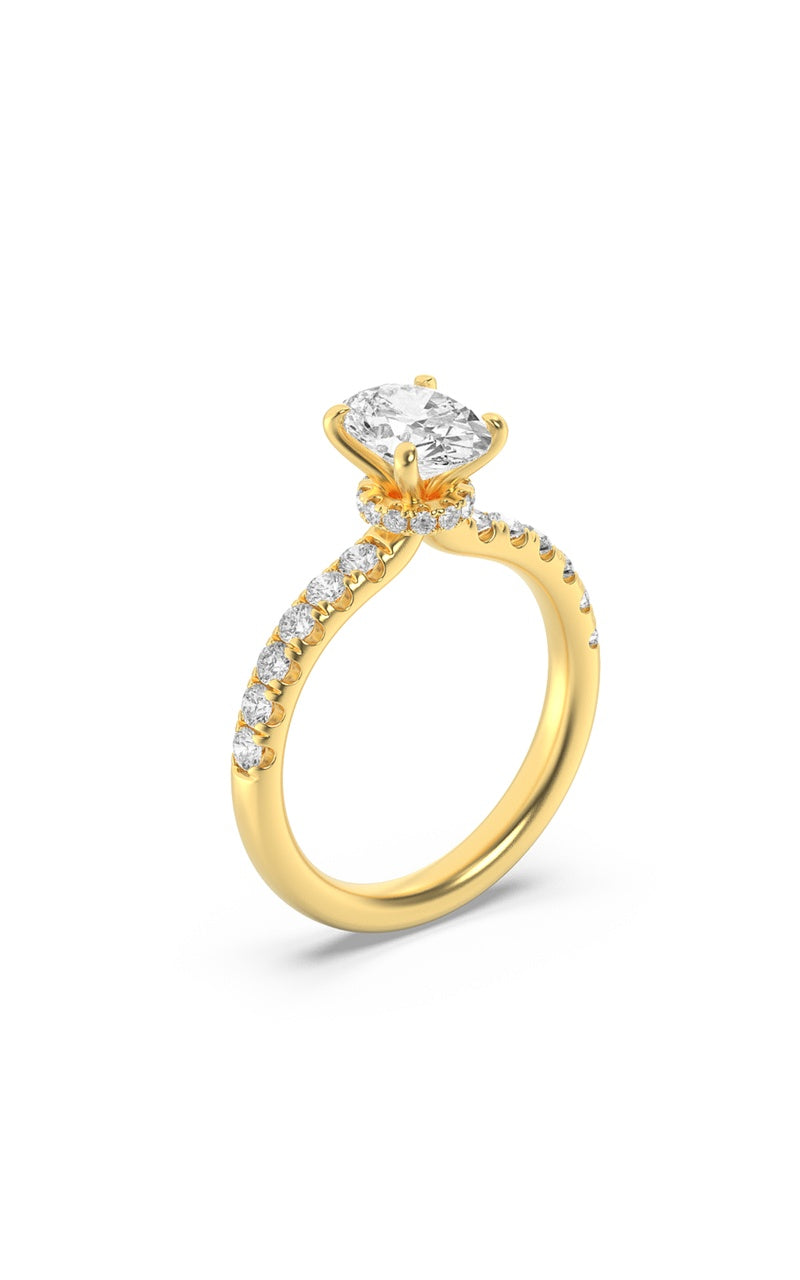 2Cttw Oval Shaped Lab Grown Diamond (F/VS) Hidden Halo Accented Ring in 14K Gold