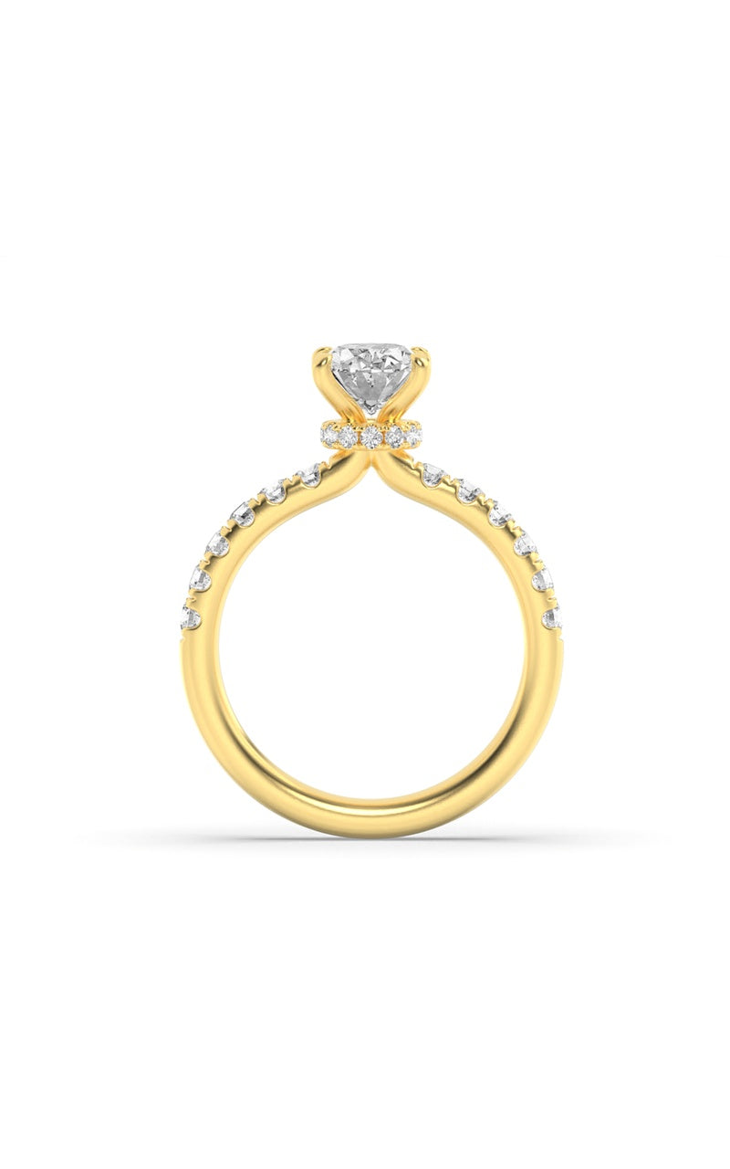 2Cttw Oval Shaped Lab Grown Diamond (F/VS) Hidden Halo Accented Ring in 14K Gold