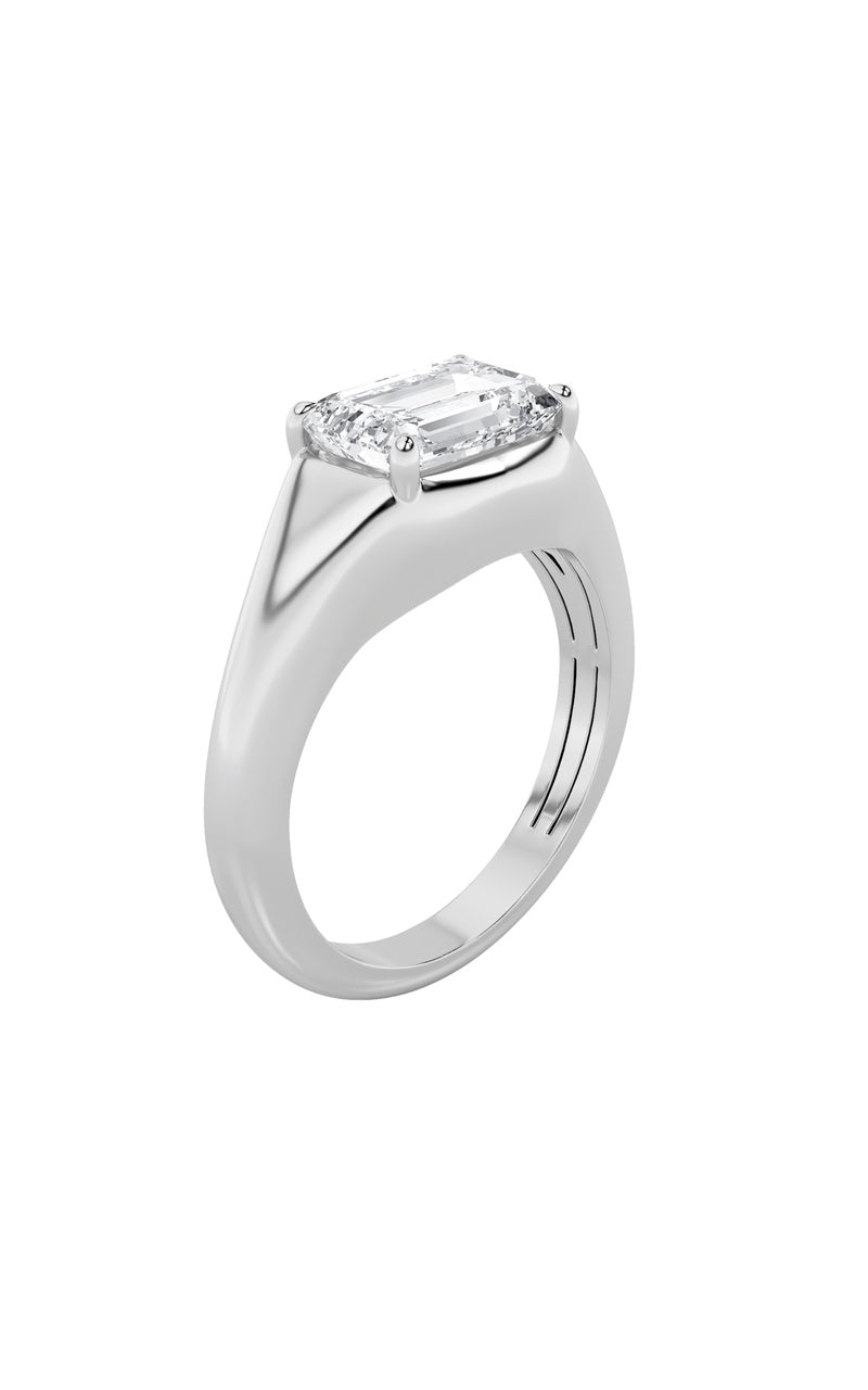 2Cttw Emerald Shaped Lab Grown Diamond (F/VS) East West Solitaire Ring in 14K Gold