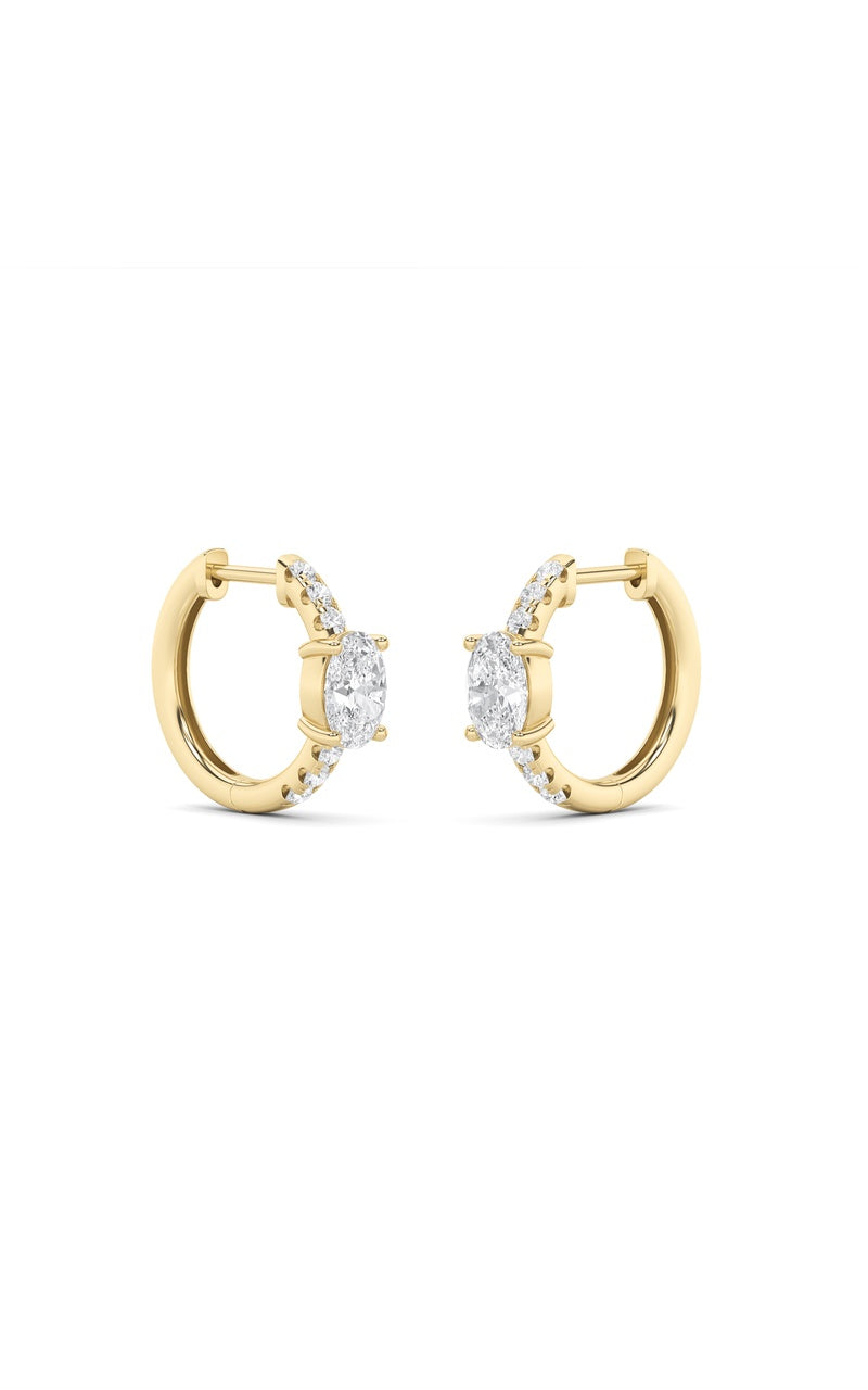 1.5Cttw Oval Shaped Lab Grown Diamond (F/VS) Solitare Accent Huggie Earrings in 14K Gold
