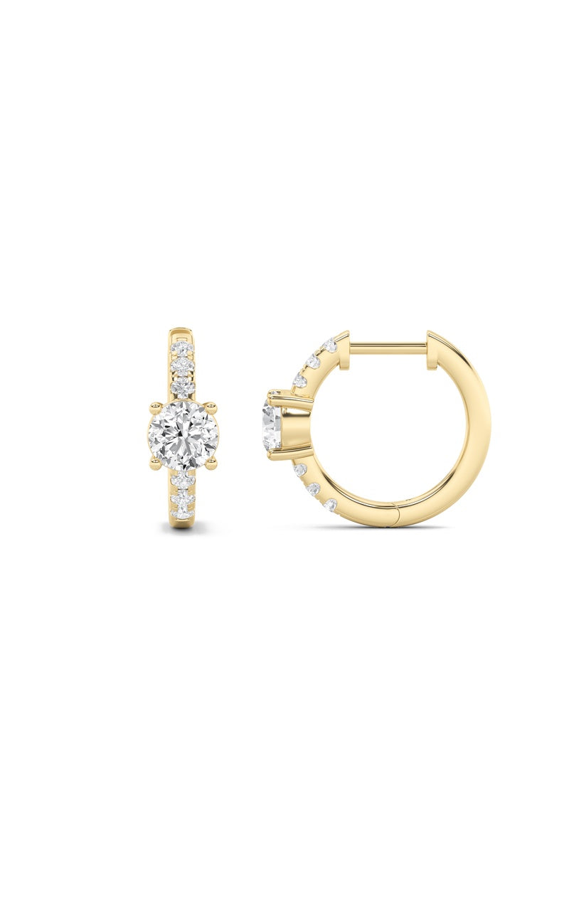 1.5Cttw Round Shaped Lab Grown Diamond (F/VS) Solitare Accent Huggie Earrings in 14K Gold