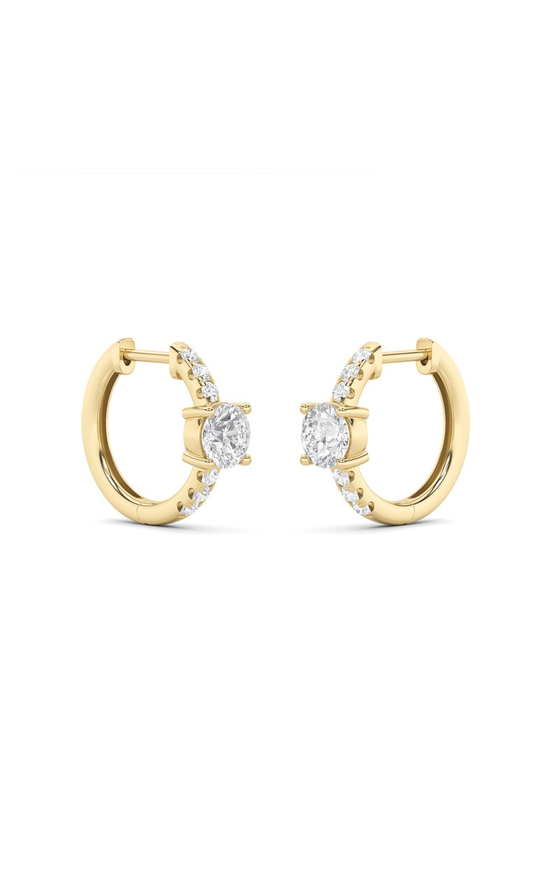 1.5Cttw Round Shaped Lab Grown Diamond (F/VS) Solitare Accent Huggie Earrings in 14K Gold