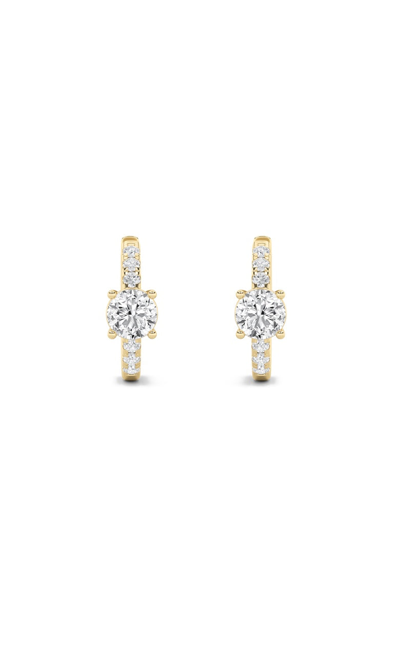 1.5Cttw Round Shaped Lab Grown Diamond (F/VS) Solitare Accent Huggie Earrings in 14K Gold